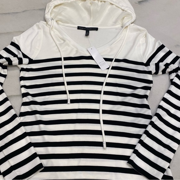 WHBM Striped Hoodie Size XS Ivory Black Stripes Long Sleeve NWT - Picture 4 of 14
